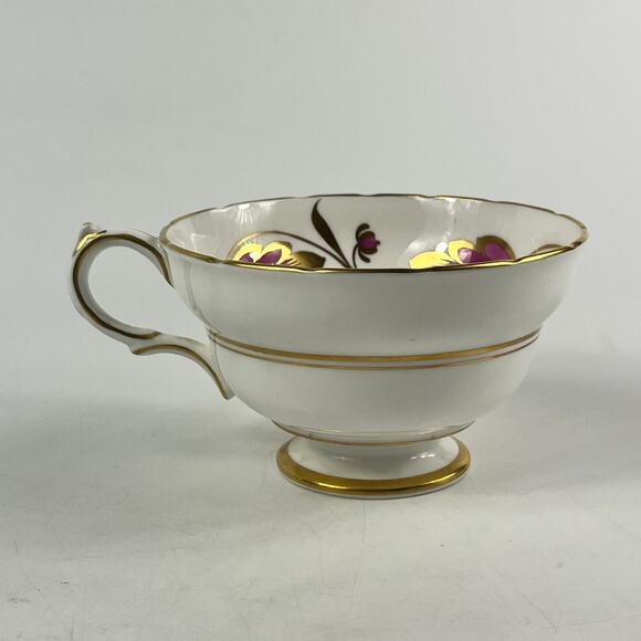 Copelands Grosvenor China England Teacup Saucer Set Purple Floral Gold Trim - Picture 4 of 15